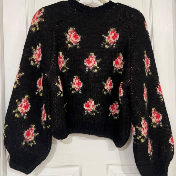 The Great. Size 2 MEDIUM CAROUSEL Black w/ roses cardigan sweater NEW NWT MINT!! - Picture 9 of 15